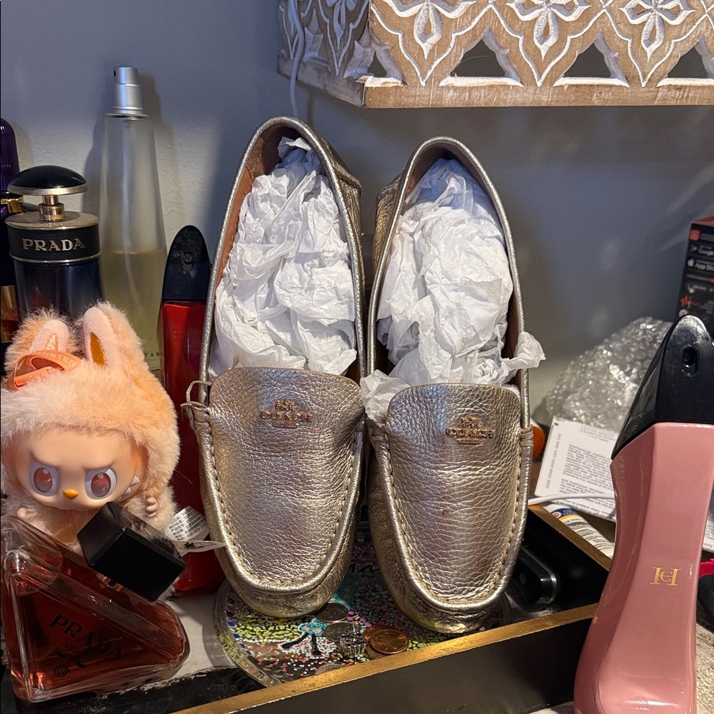 Coach Metallic Gold Leather Driving Loafers